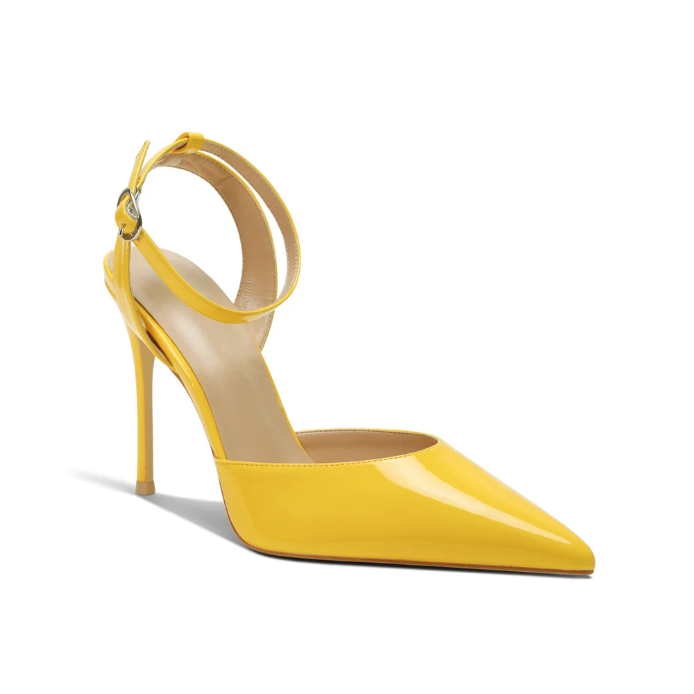 100mm Women's Slingback Ankle Buckle Pointed Toe Wedding High Heels-MERUMOTE