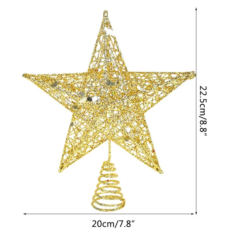Gold Glitter Christmas Tree Top Iron Star Christmas Decorations For Home Xmas Tree Ornaments Navidad New Year 2021 Natal Noel