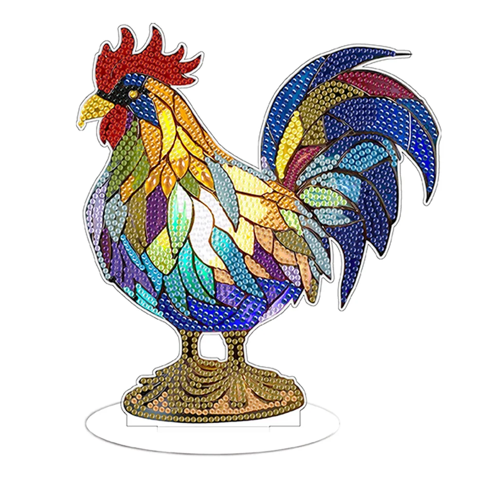 DIY Rooster Acrylic Single-Sided Diamond Painting Desktop Decoration with Light for Office Desktop Decor