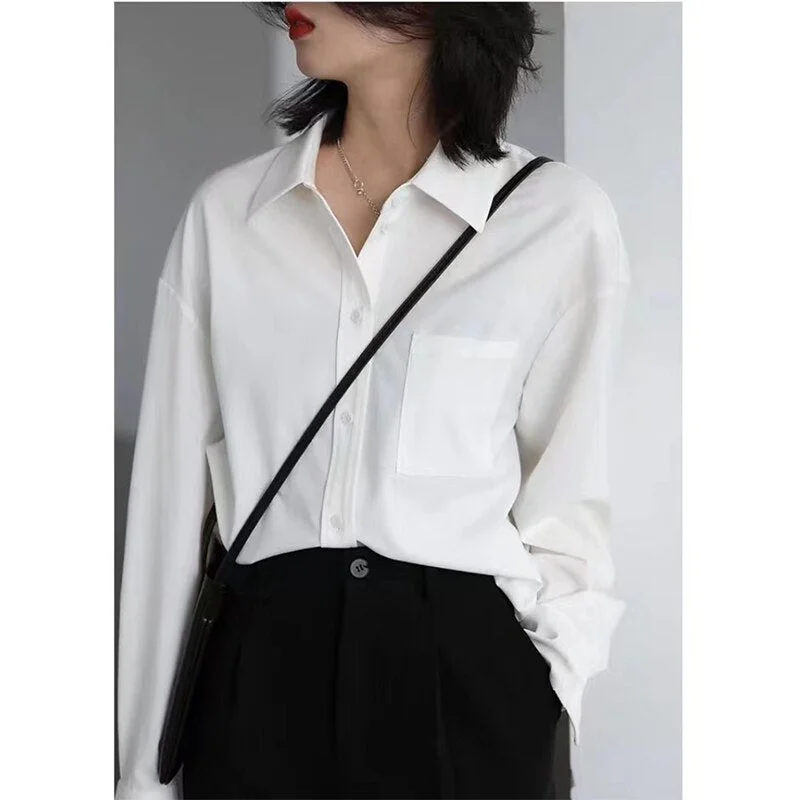 Huiketi Lady Tops Loose Casual Shirts Women Solid Tops Long Sleeve White Blouse Cotton Button Elegant Blouses Blusas Mujer 24847