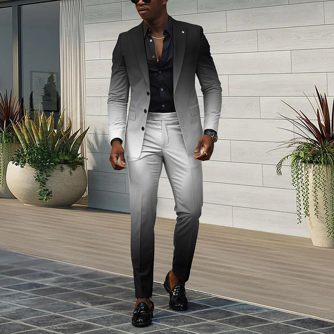 Tiboyz Black And White Gradient Blazer And Pants Co-Ord