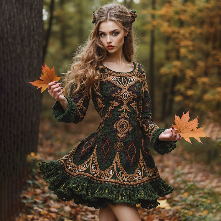 Women's Vintage Irish Knit Sweater Midi Dress