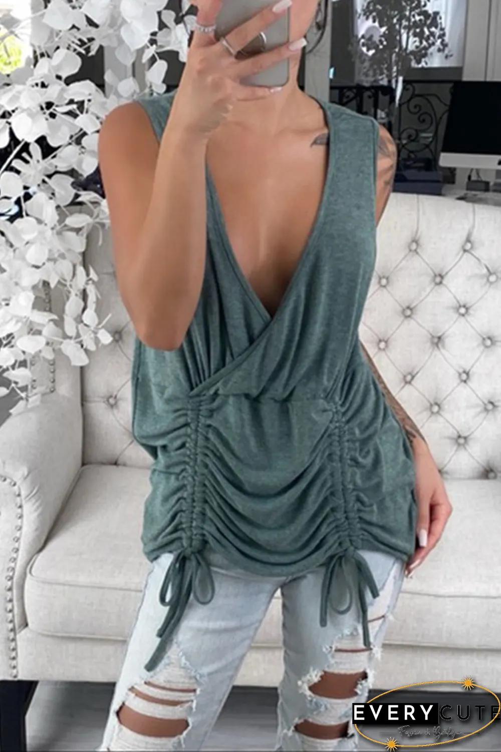 KarliDress Drawstring Tie Up Sleeveless Vest Top P12514