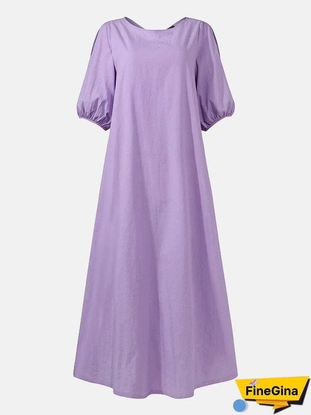 Solid Color Half Puff Sleeve O-neck Maxi Dress