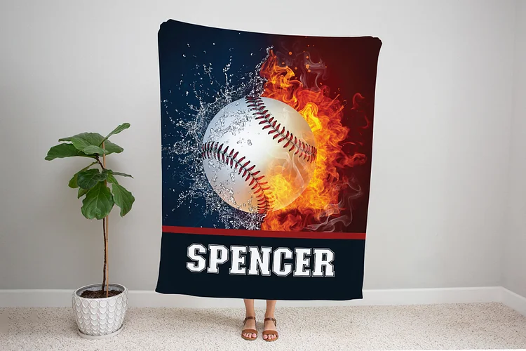 Personalized Baseball Blanket, Baseball Gifts, Sports Gift, Name Blanket | BKKid474