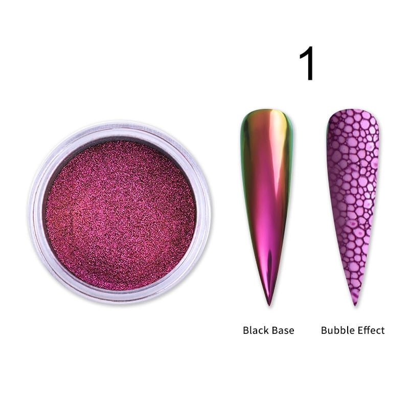 1Box Chameleon Mirror Nail Glittering Powder Metallic Effect Colors Pigment Nail Art Dust Decorations Black Base Needed