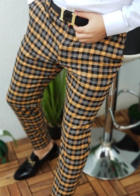Mens fashion retro plaid casual pants