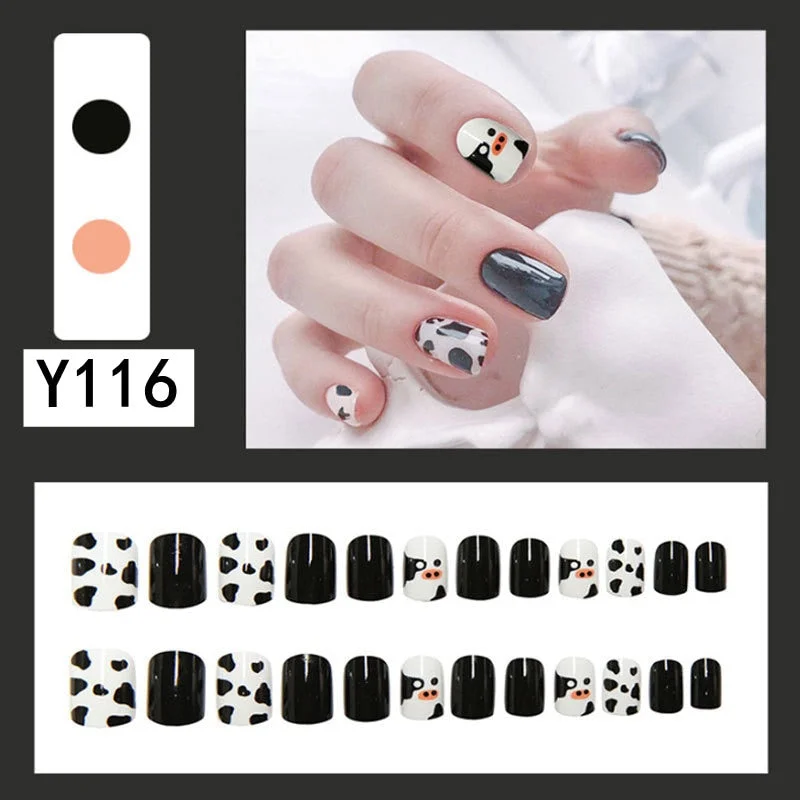 Fashion 24pc/set French Styel Press On False Nail Tips 10 Sizes Fake Nails Full Cover Nail Tips With Nail Adhesive Tab Sticker-Nail Inspo