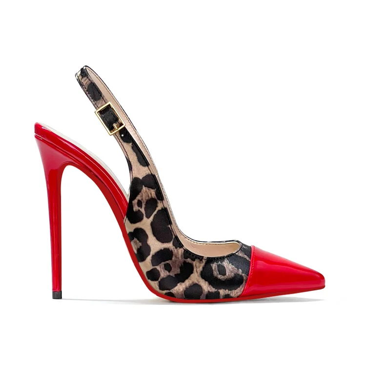 120mm/100mm/80mm Women's Sandals Leopard Stitching Pointed Toe Slingback Red Bottom Heels VOCOSI VOCOSI