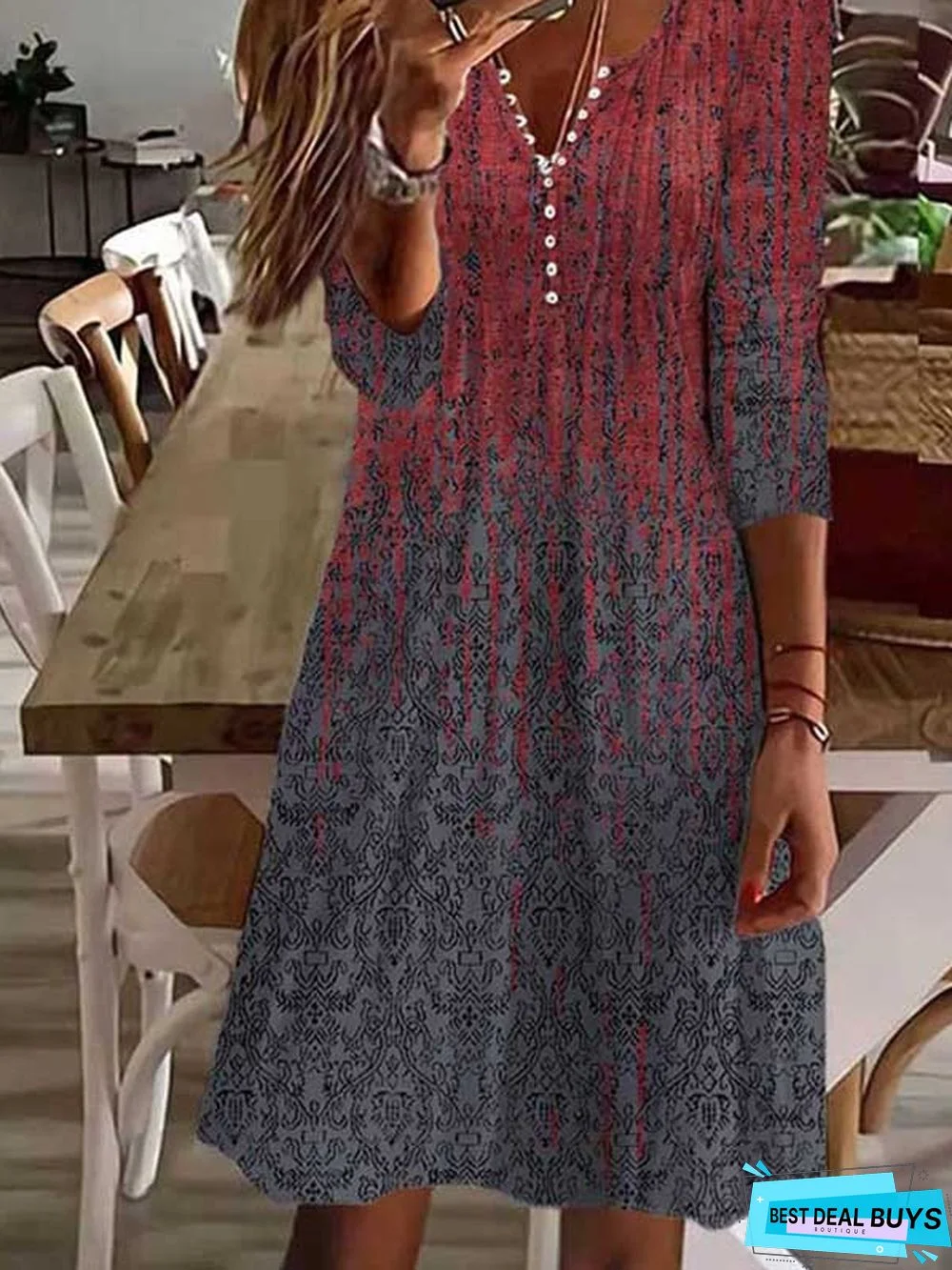 Abstract V Neck Casual Dress