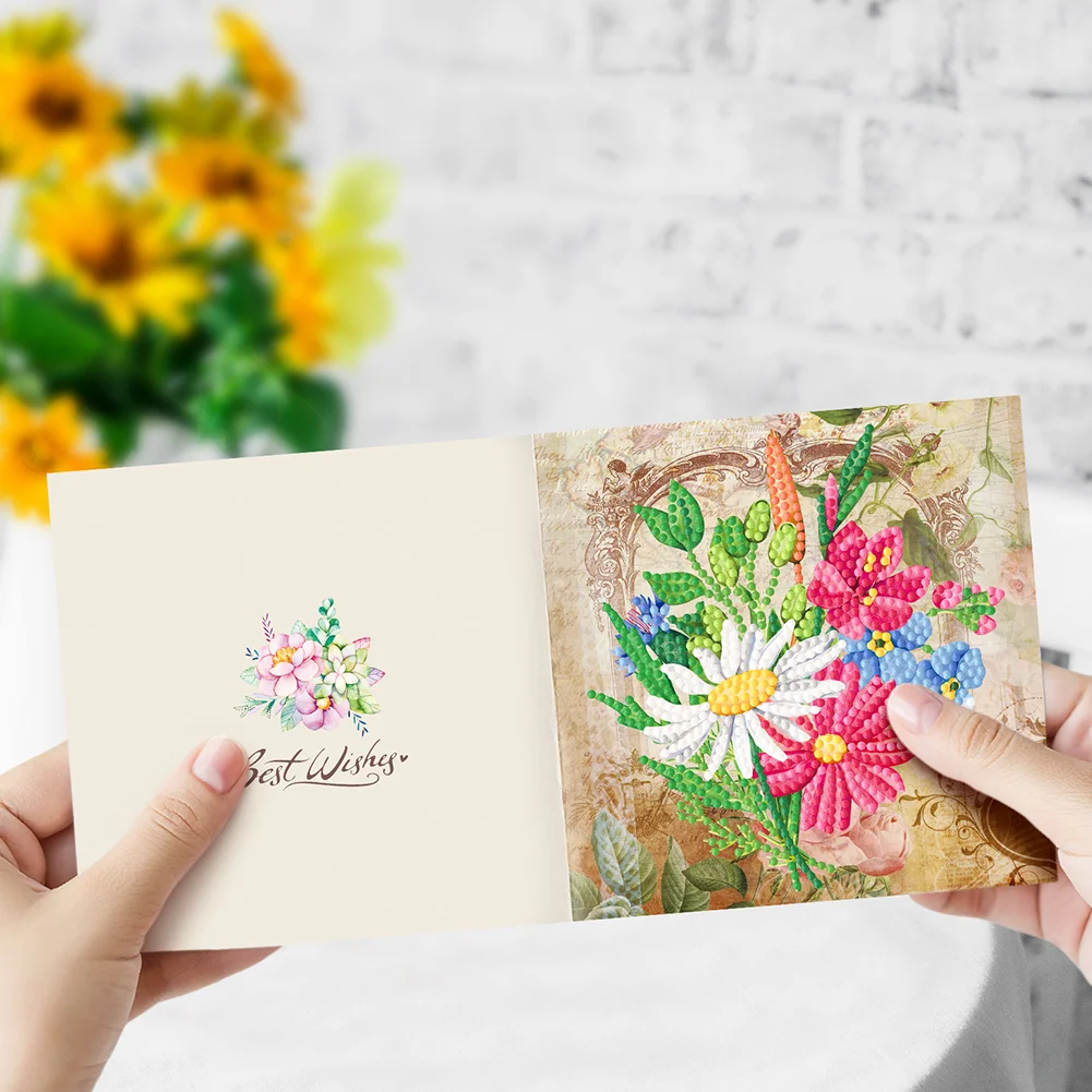 8pcs Flower Diamond Painting Greeting Card Includes Envelope DIY Postcards【With White Envelope】