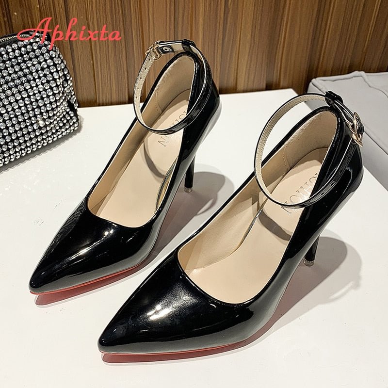 Aphixta Blcak Shoes Woman 10cm High Heel Pumps Buckle Thin Heels Women Shoes Wedding Party Sexy e Shoes Shoes Big Szie 45