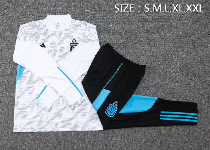 23/24 Argentina Half-Pull Training Suit White Set Football T-Shirt Thai Quality