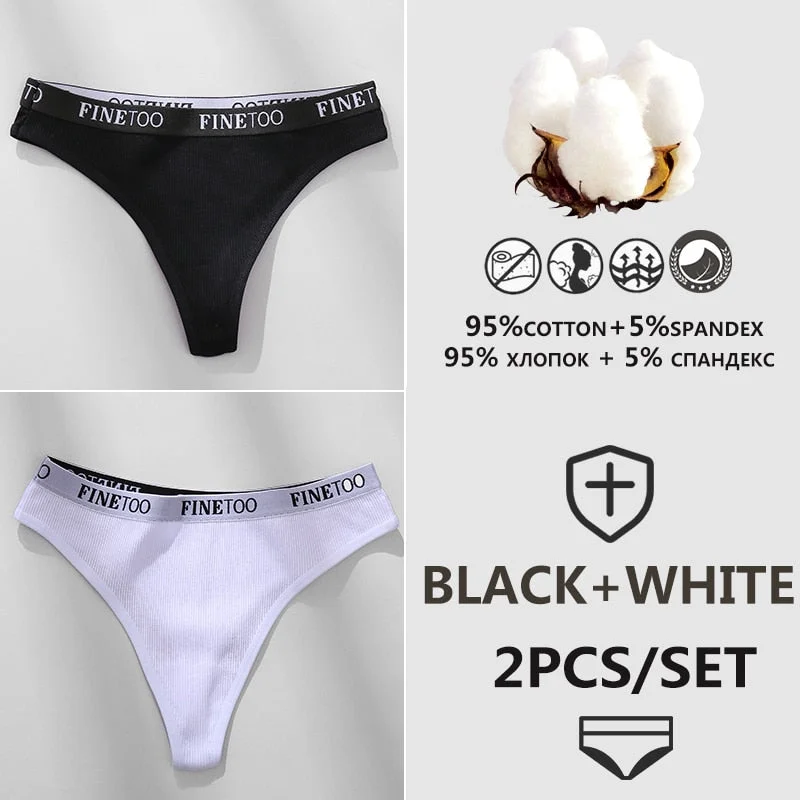 FINETOO 1/2PCS G-string Women Cotton Thongs M-XL Design Letter Femme Underwear Sexy Panties Underpants Thong Pantys Lingerie