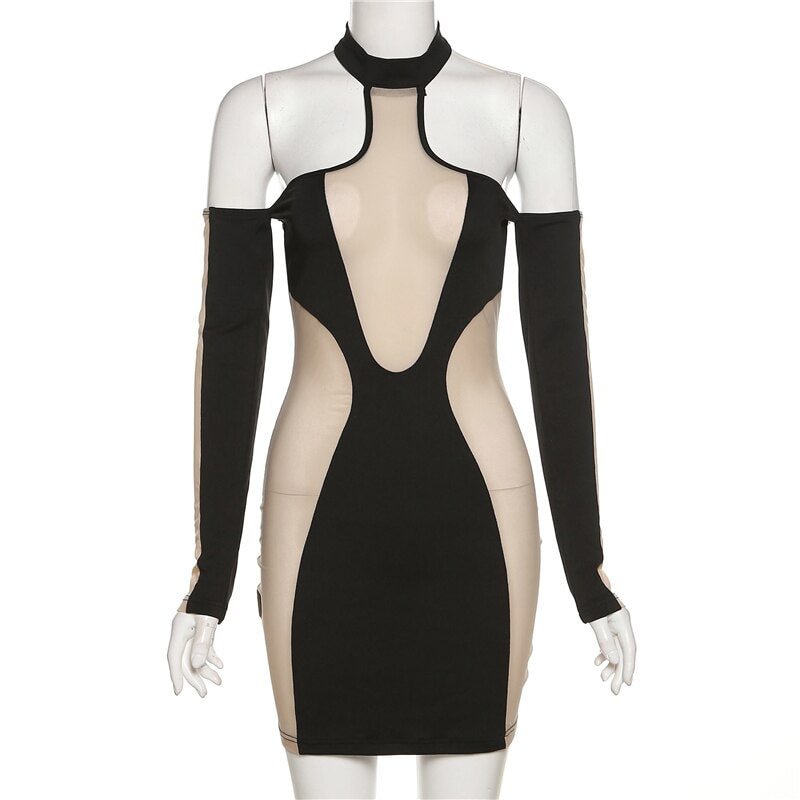 wsevypo Sexy Off-Shoulder Halter Bodycon Dress Women Long Sleeve Backless Wrap Mini Sheath Dress Club Street Grunge Nightwear