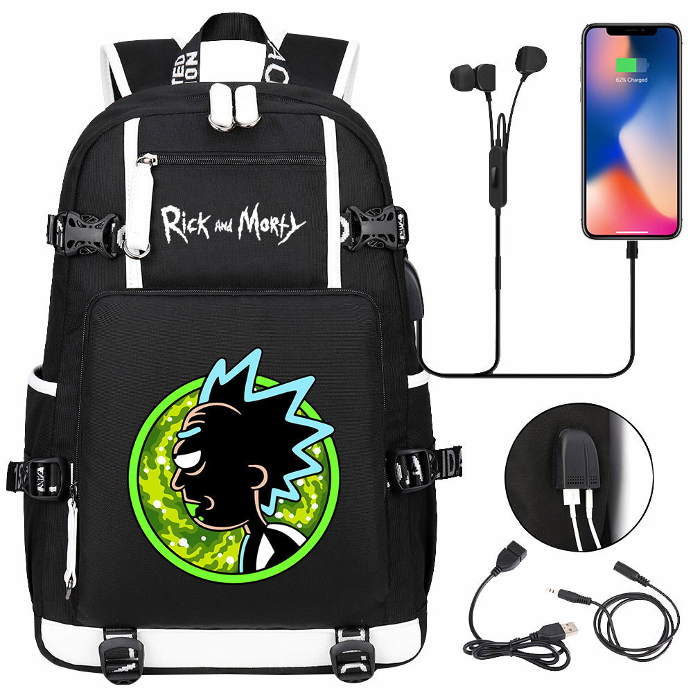 Rick and Morty Double-Sided Backpack with USB Charging and Laptop Compartment – Large Capacity School Bag-Mayoulove