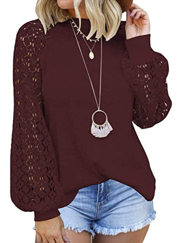Round Neck And Long Sleeve Lace Stitching Shirt