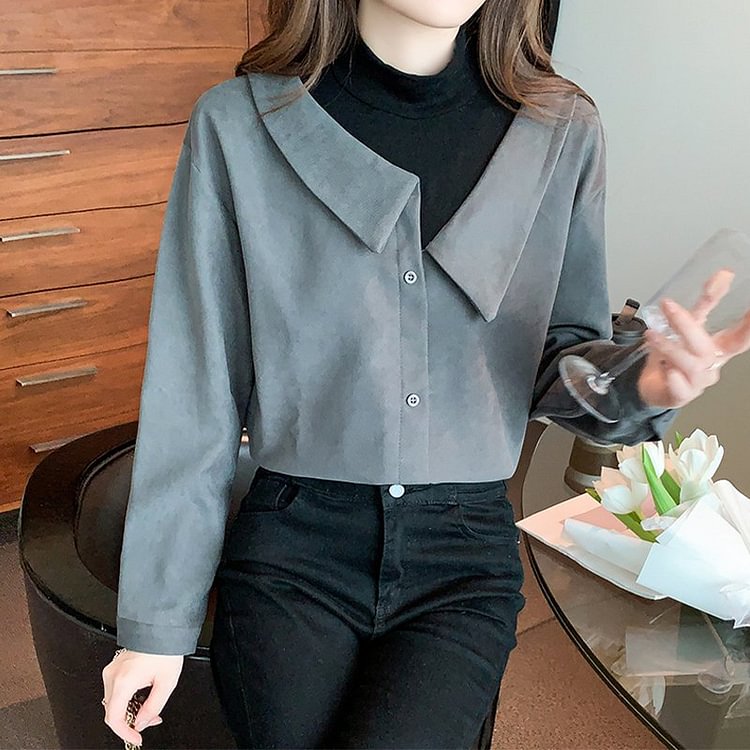 Plain Vintage Long Sleeve Shirts & Tops QueenFunky