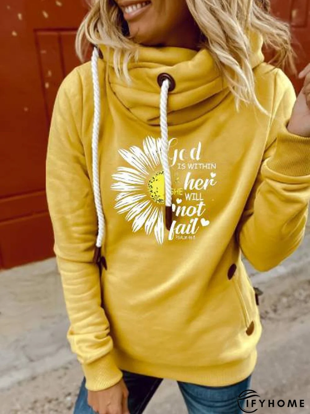 Yellow Shift Floral Casual Cotton Sweatshirt | IFYHOME