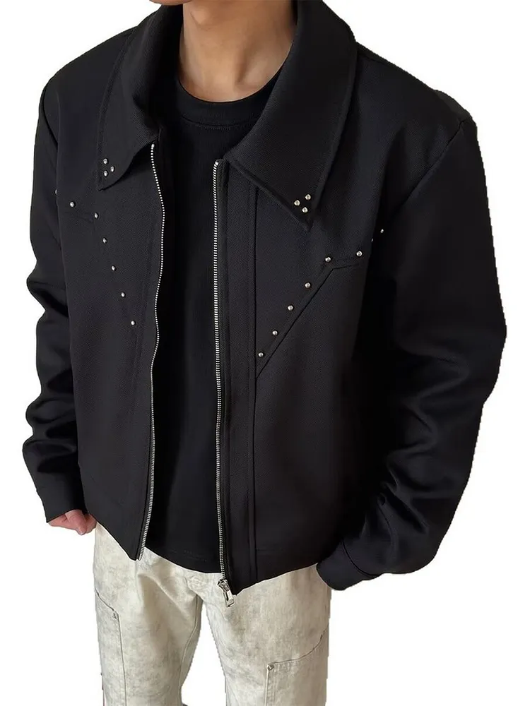 Vintage Inspired Studded Lapel Jacket Loose Fit Men's Spring and Summer