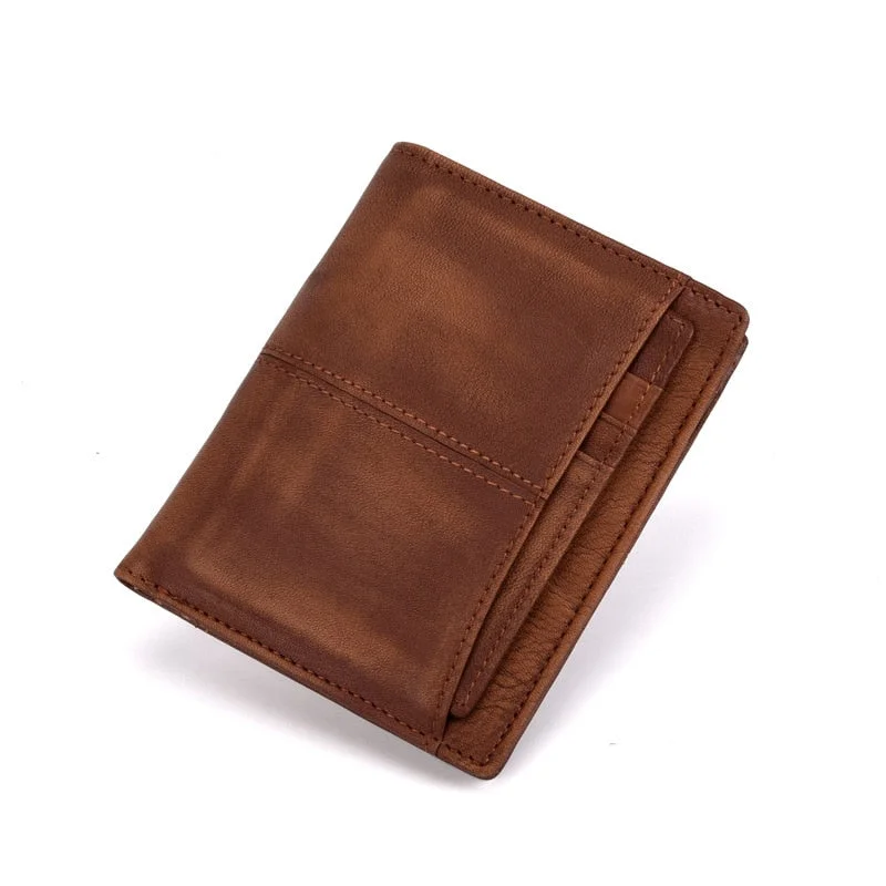 Motaora Men's Wallet Oil Wax Cowhide Short Purse Vintage Coin Bag Men Genuine Leather Wallets Distressed Solid Clutch For Male