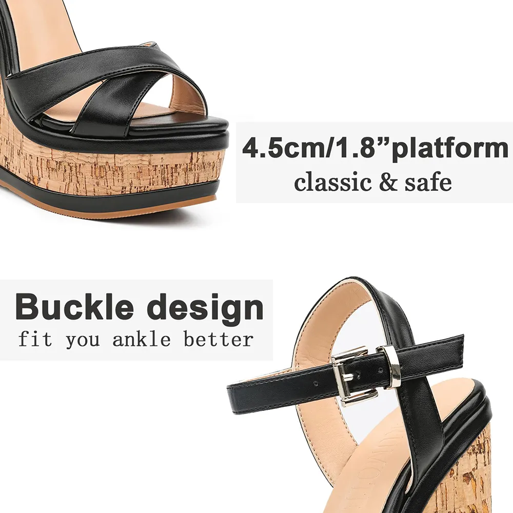 150mm/5.9" Women's Fashion Platform Wedge Sandals Heeled Buckle Shoes For Summer-vocosishoes