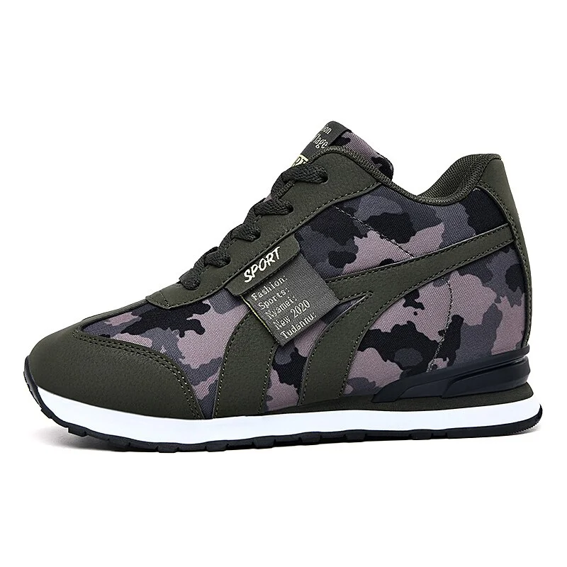 Qengg Big Size Height Increase Women Casual Canvas Shoes Camouflage Lace Up High Top Tenis Sneakers New Combat Trainers Shoes