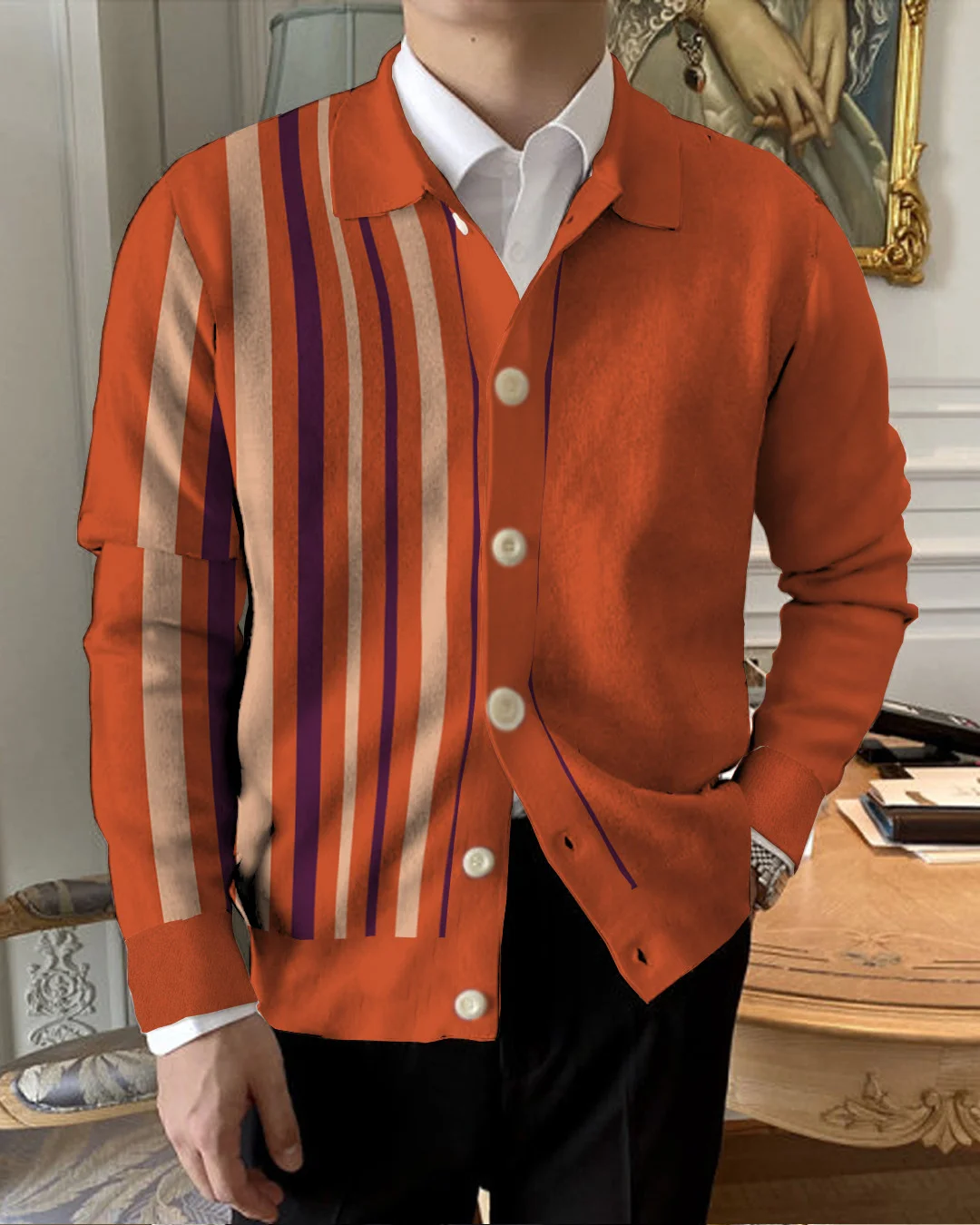 Men's Lapel Knitted Sweater Cardigan 71f6