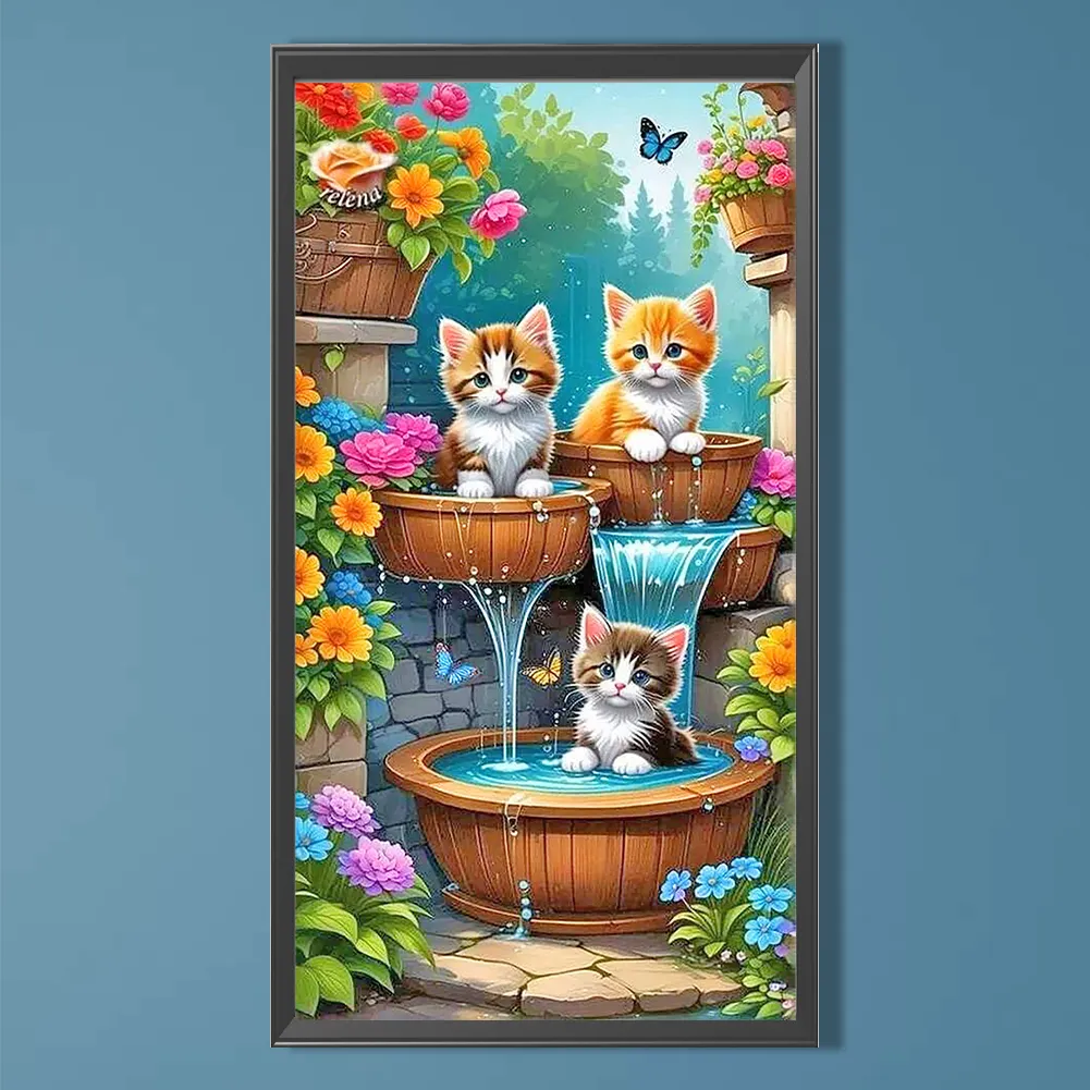 Diamond Painting - Full Round Drill - Cats in Pool(Canvas|35*65cm)