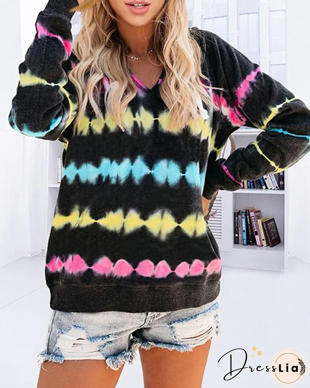 Plus Size Tie-dye Printed Hooded Sweatshirt