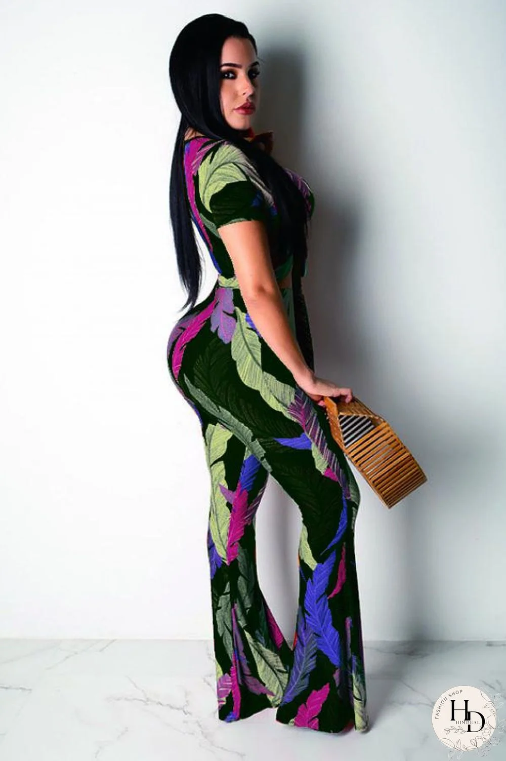 Yellow Polyester Fashion Sexy Patchwork Print Boot Cut Short Sleeve Two-piece Pants Set