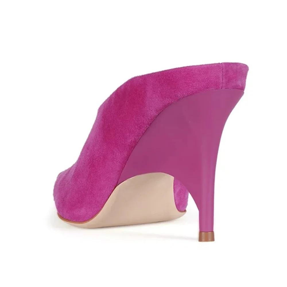 Vegan Suede Decorative Heel Women's Mules Shoes in Magenta