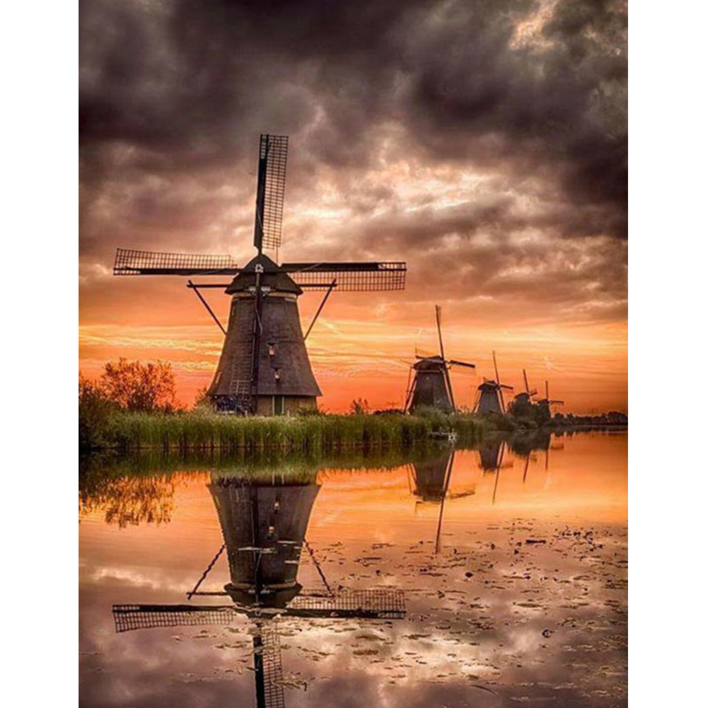 

30*40CM - Dutch Windmill - Round Drill Diamond Painting, 501 Original