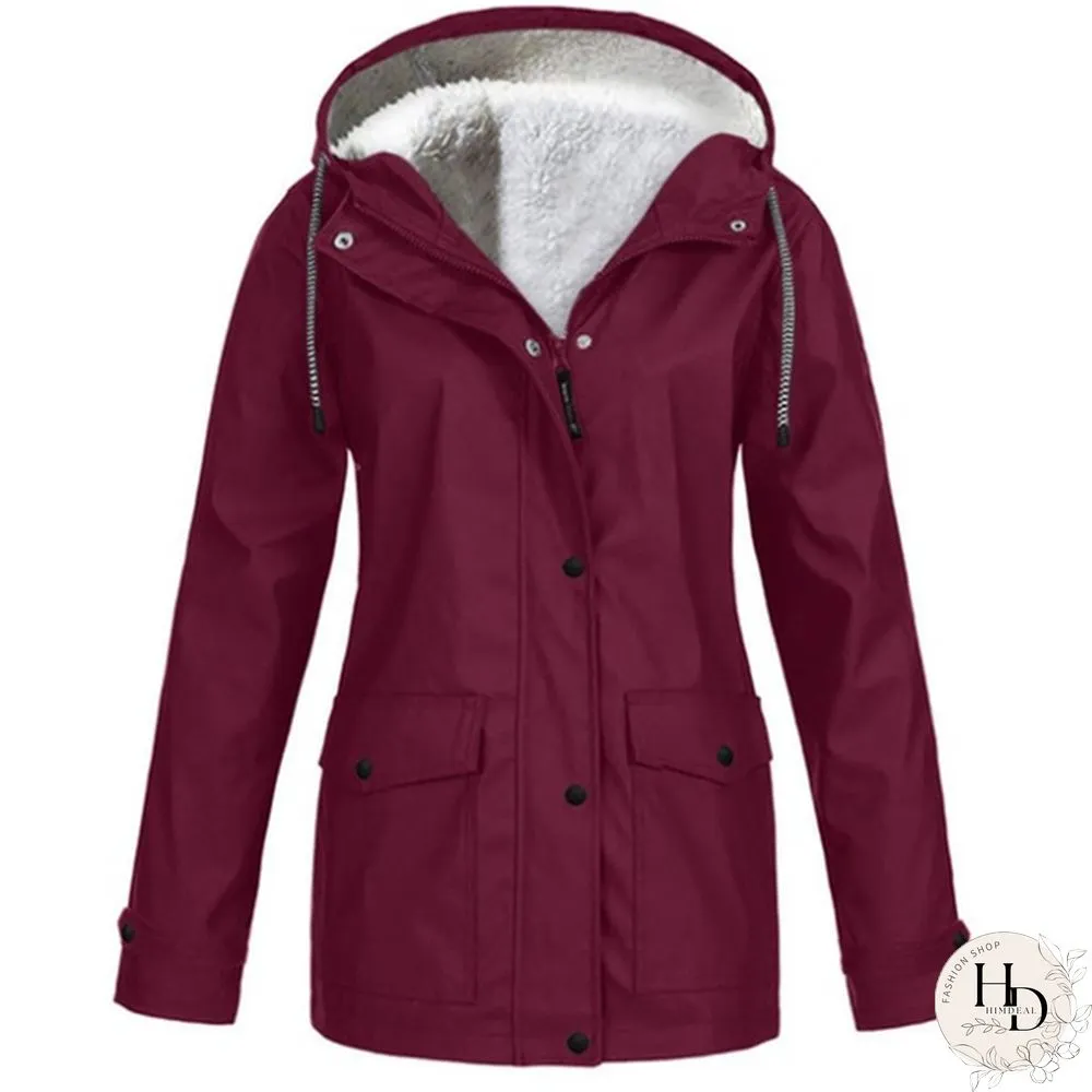 Womens Winter Coats-Solid Plush Thickening Jackets for Outdoor Hiking Plus Size Hooded