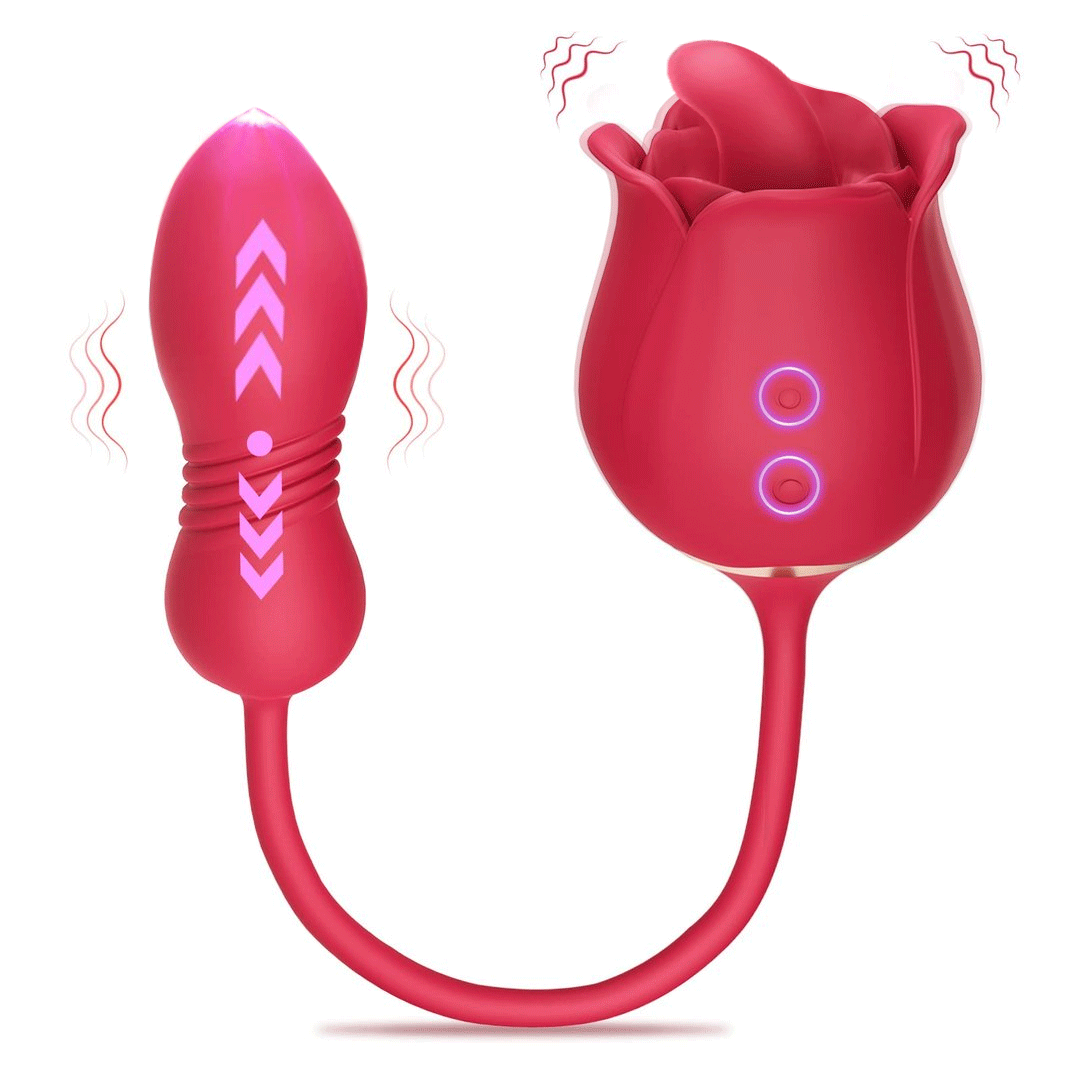 LickMaster 2.0 Tongue Licking Thrusting Vibrating Rose Extender - Rose Toy