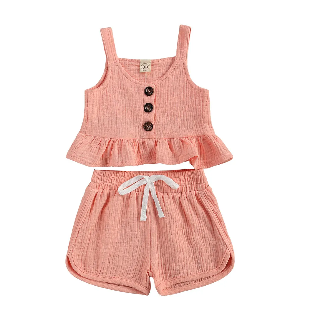 Infant Baby Girls Casual Two-piece Solid Clothes Set Solid Color Off-the-shoulder Tops + Shorts, Green/ Purple/ Pink/ Nude 6M-4T