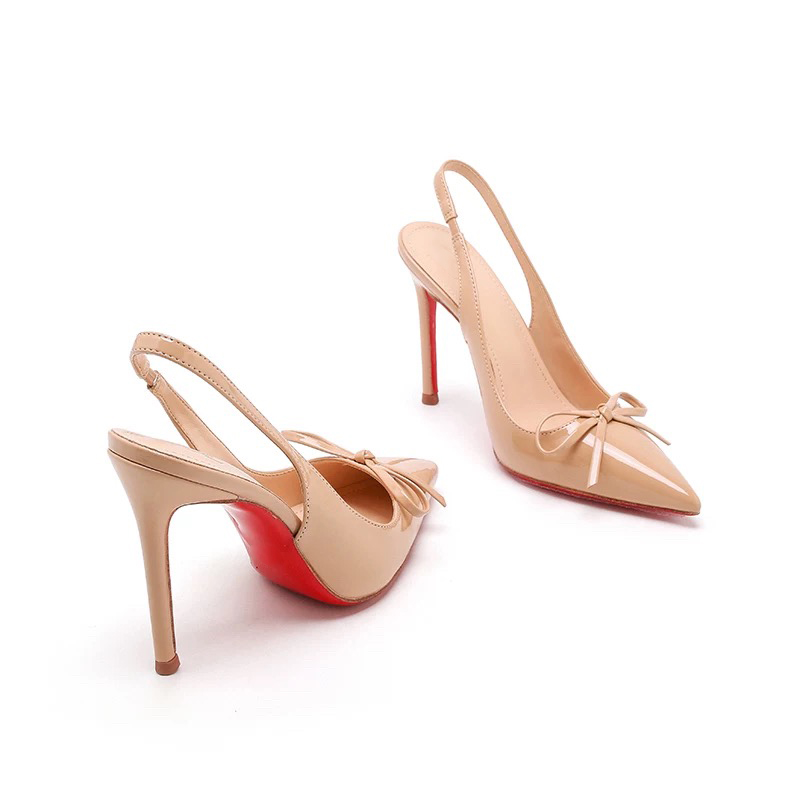 100mm Women Slingback Pumps BowknotSandals Pointed Toe Pumps Red Bottoms Shoes-MERUMOTE