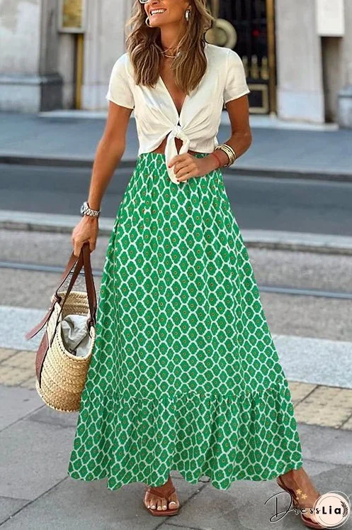 Meridress High Waist Printed Maxi Ruffle Swing Skirt