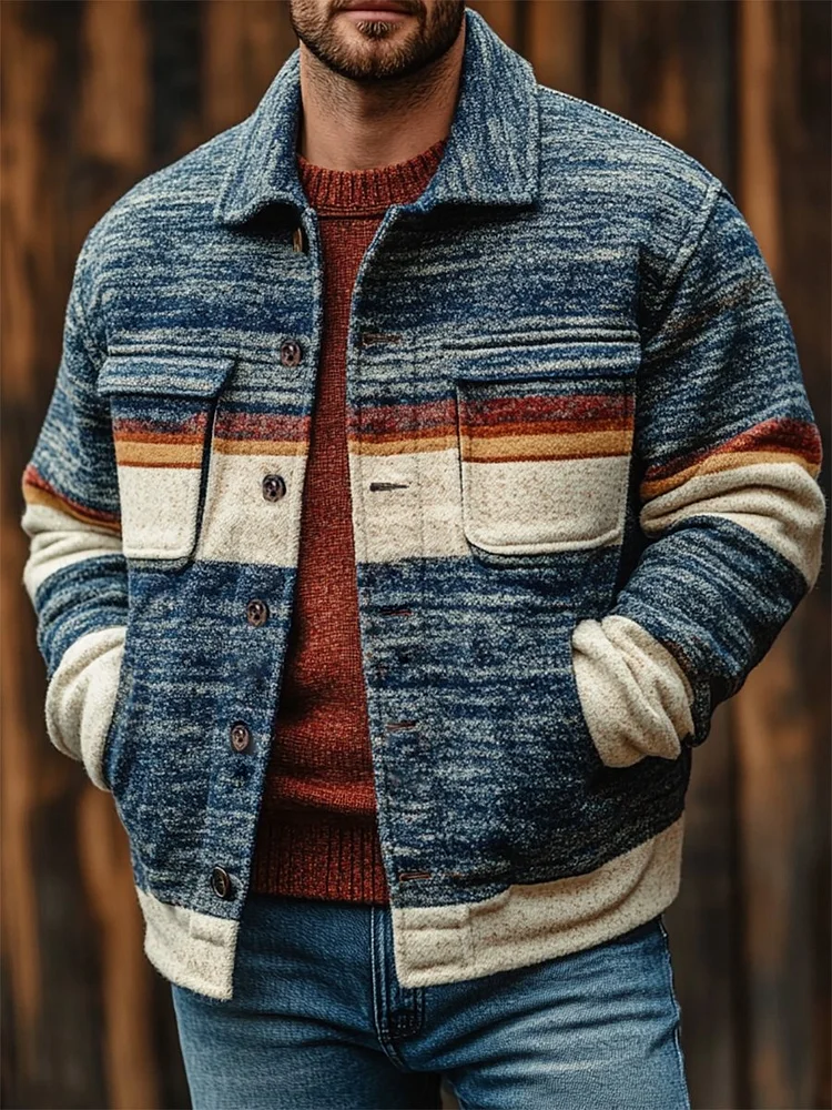 Men's Casual Stripe Long Sleeve Jacket
