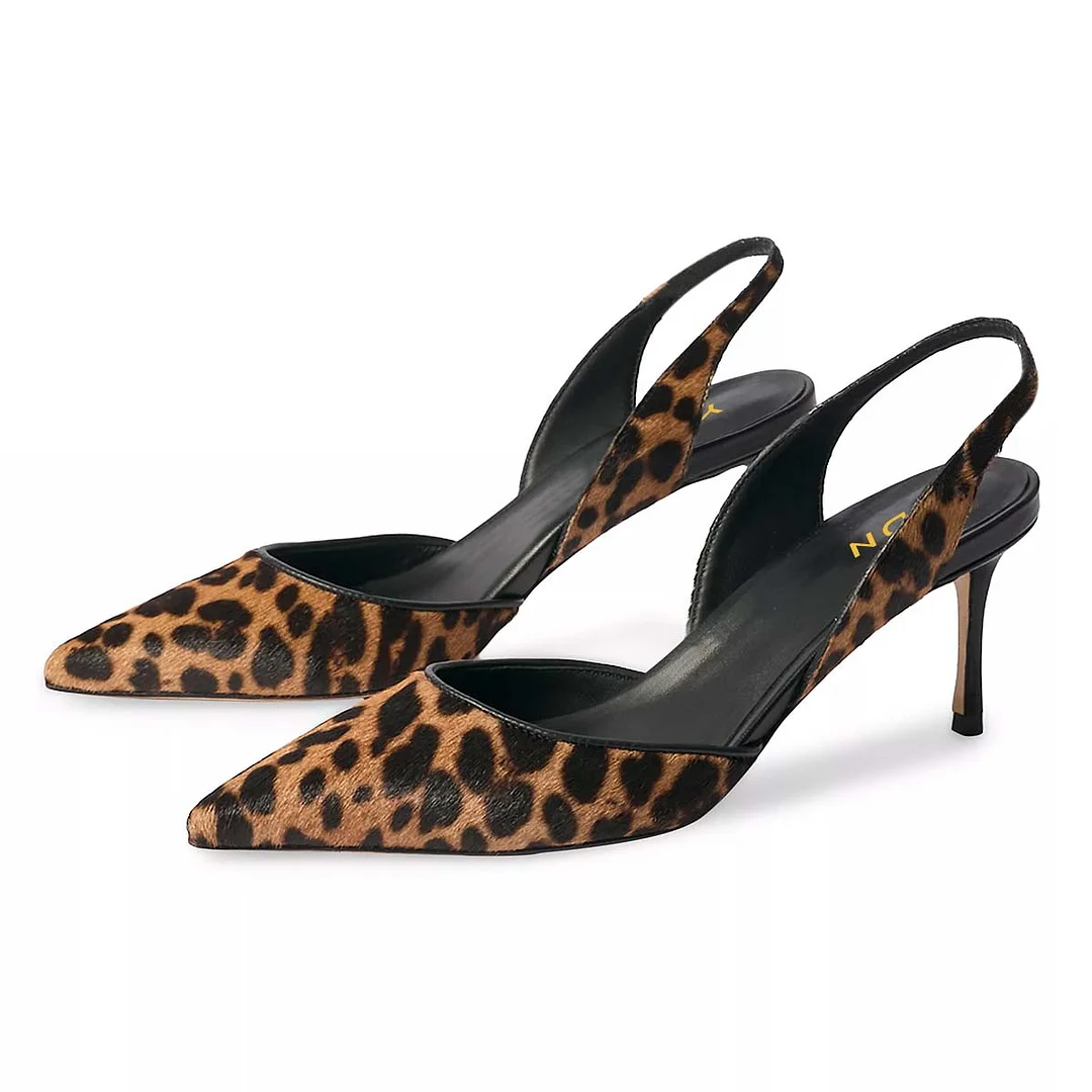 Leopard Print Pointed Toe Slingback Shoes with Stiletto Heels