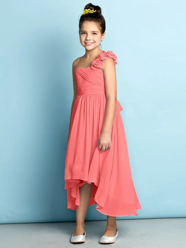 One Shoulder Ruched A-line Junior Bridesmaid Dress Sky Blue main image 0
