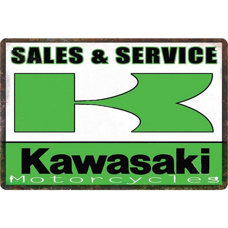 Kawasaki Sales & Service - Vintage Tin Signs/Wooden Signs - 7.9x11.8in & 11.8x15.7in