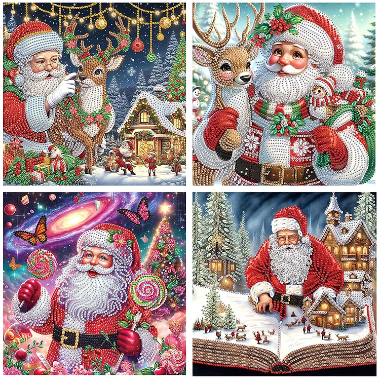 4pcs Christmas - Special Shaped Drill Diamond Painting - 30*30CM(Canvas)
