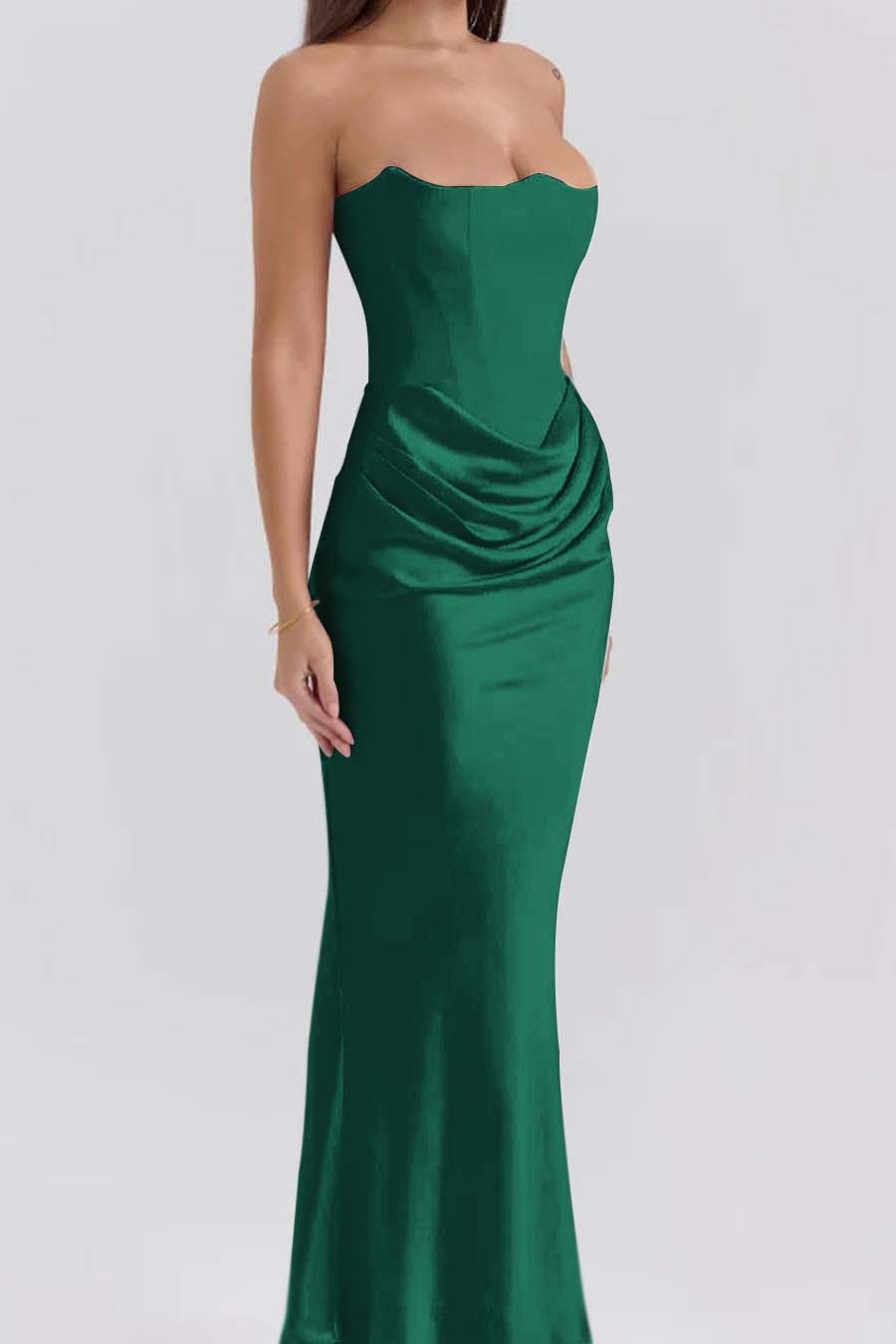 Ovlias Graceful Green Strapless Pleated Sheath Mermaid Prom Dress XJ0283