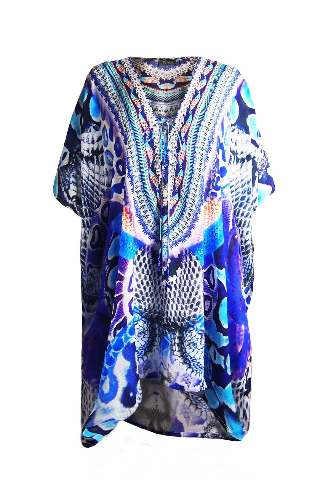 Short Caftan Dress In Blue snake Print