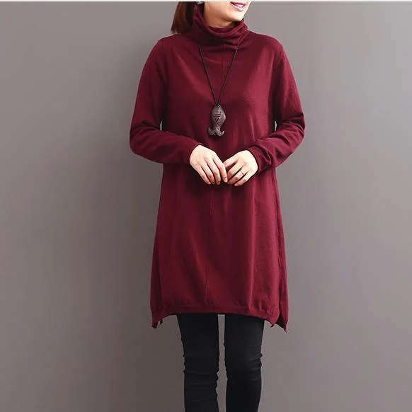 burgundy spring cotton dresses oversize shirt dress