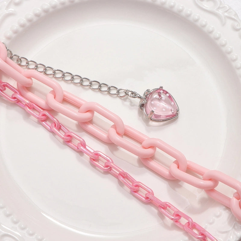 European And American Ins Style Pink Waist Chain Double-Layer Acrylic Pants Chain Decoration Personalized Trendy Cute Strawberry Hanging Decoration