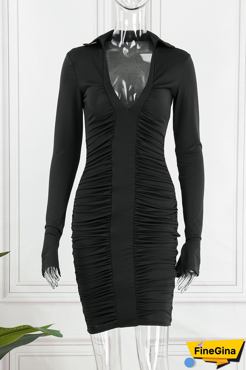 Blue Sexy Solid Fold Turndown Collar Pencil Skirt Dresses