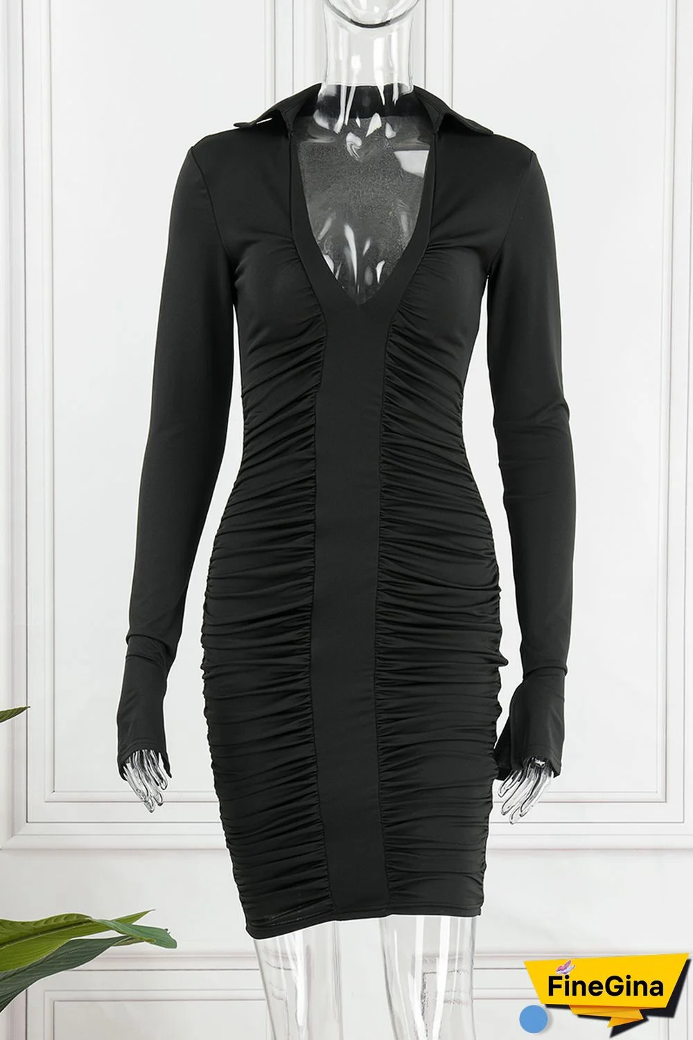 Blue Sexy Solid Fold Turndown Collar Pencil Skirt Dresses