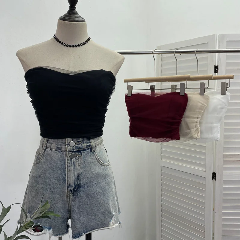 Churchf Thai Babes Light Yarn Splicing Braless Sleeveless Top With Short Corset Corset Umbilized Bra Vest 8865